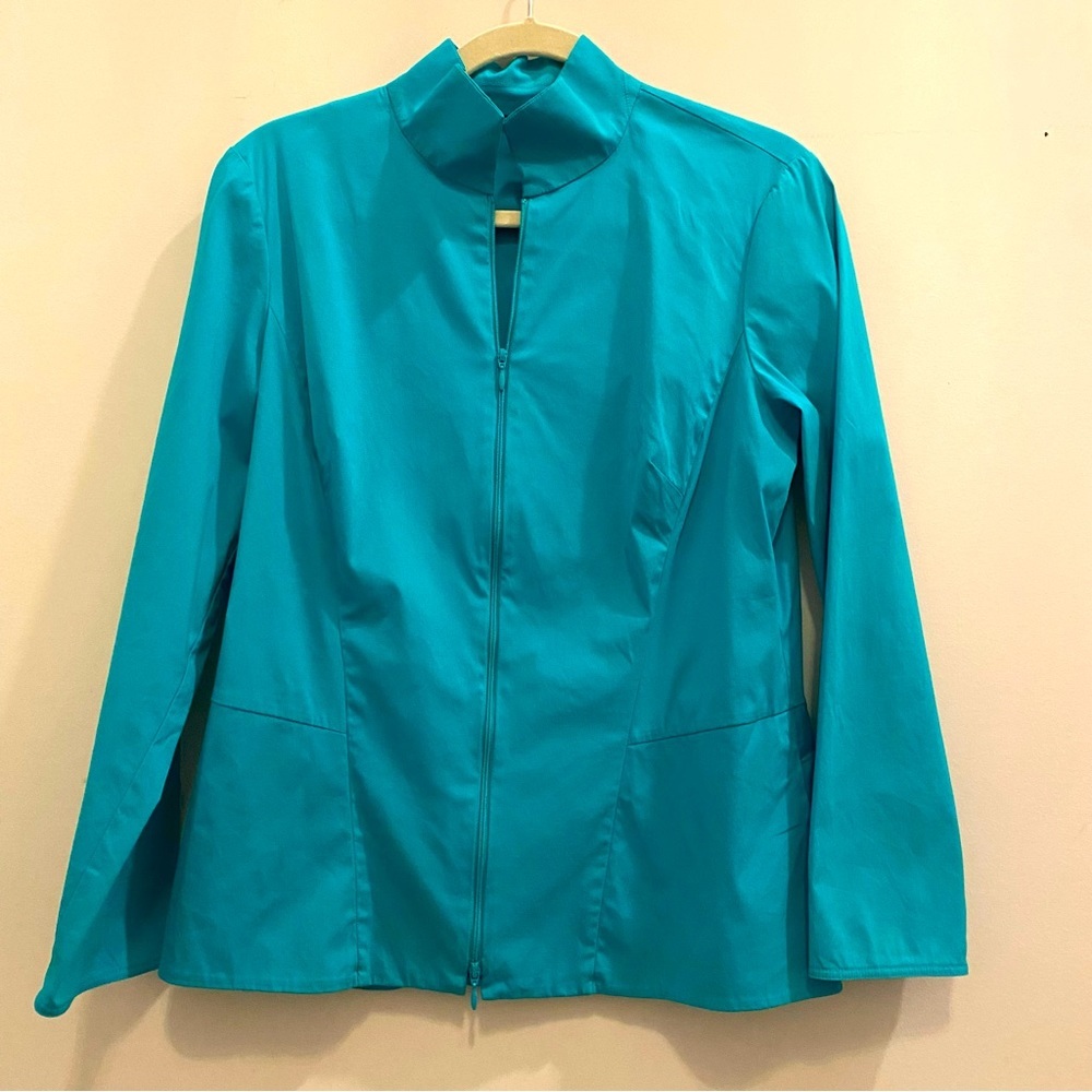 Lafayette 148 New York Stretch Cotton Zip Front Blouse
